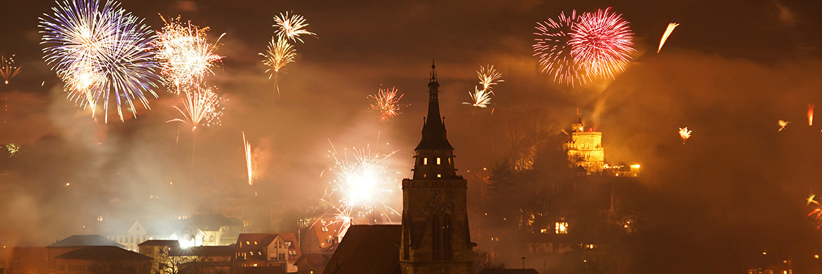 Tübingen Stiftskirche Silvesterfeuerwerk Fotografie